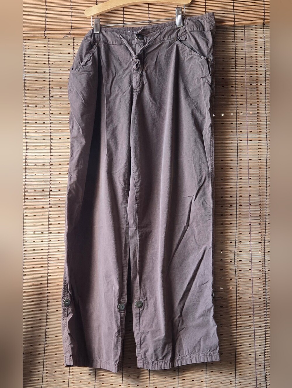 Fresh Produce Women's Brown Roll Tab Utility Pants Size Large Cotton Blend